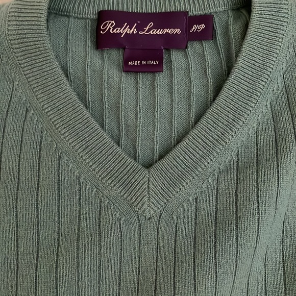 Ralph Lauren Purple Cashmere Ribbed V-Neck Sweater in Seafoam Green - Picture 4 of 6